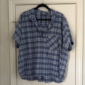 Blue Plaid Short Sleeve blouse Shirt